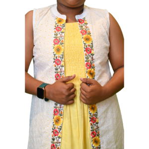 Women’s Cotton One-Piece Dress With Scarf – Yellow And White