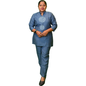Women's Linen Cotton Comfort Fit Co-ord Set with Front Stitch Work