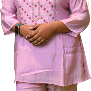 Women’s Peach Tussar Comfort Fit Co-ord Set with Special Front Stitch Work