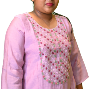 Women’s Peach Tussar Comfort Fit Co-ord Set with Special Front Stitch Work