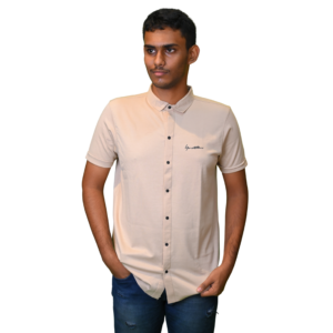Men T-Shirts with Cotton Fabric Cream Color Shirts Pattern and Chinses Collar