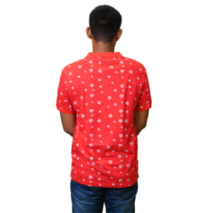 Red with White Print Polo Style Men’s T-Shirt