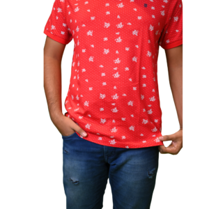 Red with White Print Polo Style Men’s T-Shirt