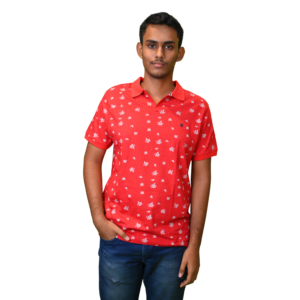 Red with White Print Polo Style Men’s T-Shirt