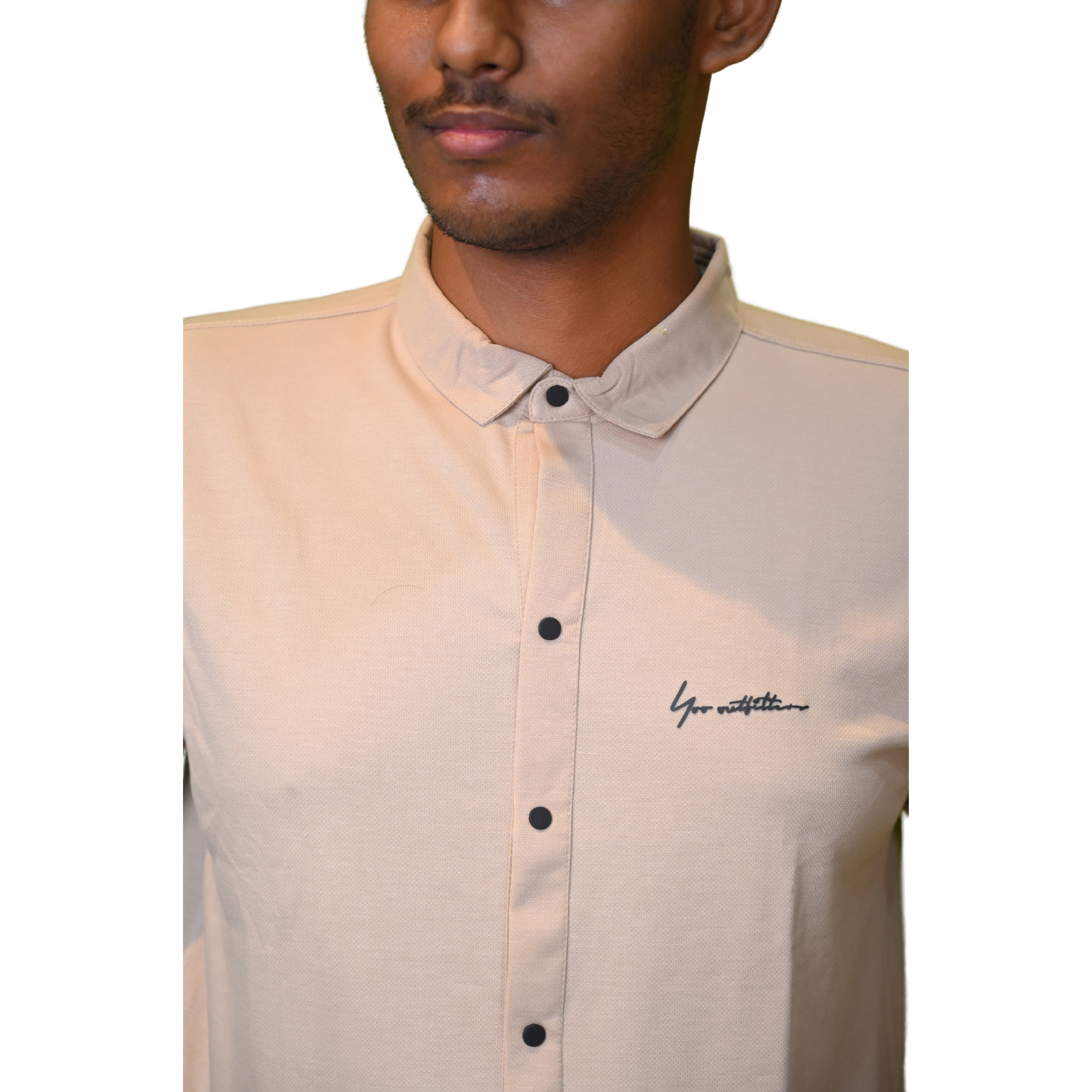 Men T-Shirts with Cotton Fabric Cream Color Shirts Pattern and Chinses Collar - Image 4
