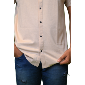 Men T-Shirts with Cotton Fabric Cream Color Shirts Pattern and Chinses Collar