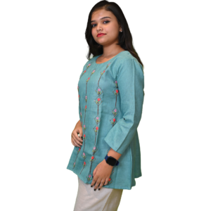 Women’s Linen Cotton Co-Ord Set – Sea Green Top & Cream Bottom