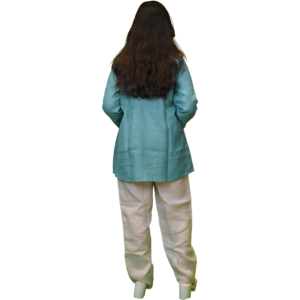 Women’s Linen Cotton Co-Ord Set – Sea Green Top & Cream Bottom
