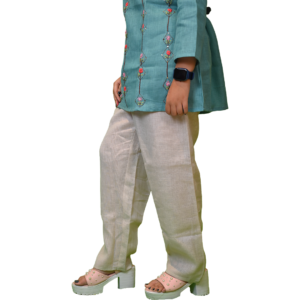 Women’s Linen Cotton Co-Ord Set – Sea Green Top & Cream Bottom
