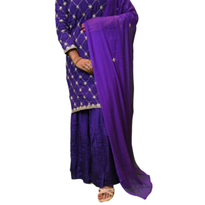 Indian Women’s Ethnic 3-Piece Suit Set in Violet Color – Tussar Fabric