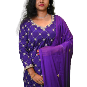 Indian Women’s Ethnic 3-Piece Suit Set in Violet Color – Tussar Fabric