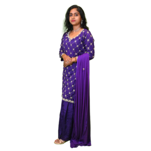 Indian Women’s Ethnic 3-Piece Suit Set in Violet Color – Tussar Fabric
