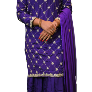 Indian Women’s Ethnic 3-Piece Suit Set in Violet Color – Tussar Fabric