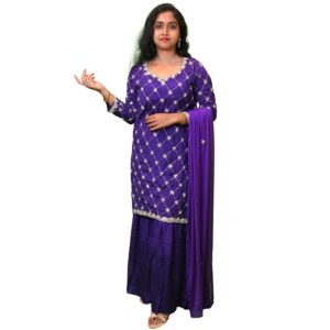 Indian Women’s Ethnic 3-Piece Suit Set in Violet Color – Tussar Fabric