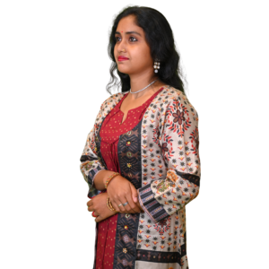 Women’s Tussar Silk Printed Dress with Shrug Long Dress – Round Cut