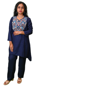 Women’s Cotton Linen Fish Cut Co-Ord Set with Hand Stitch Work