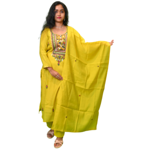 Women’s Indian Ethnic 3-Piece Tussar Embroidered Salwar Suit Set