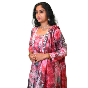Women’s Cotton Linen Printed 3-Piece Indian Ethnic Wear Set – Pink & Blue