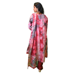 Women’s Cotton Linen Printed 3-Piece Indian Ethnic Wear Set – Pink & Blue