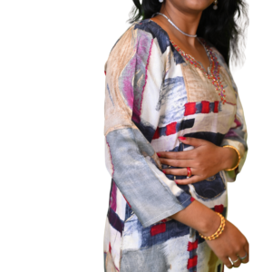Women’s Cotton Linen Printed 2 Piece Ethnic Set – Red and Cream Multi Color Print