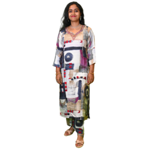 Women’s Cotton Linen Printed 2 Piece Ethnic Set – Red and Cream Multi Color Print