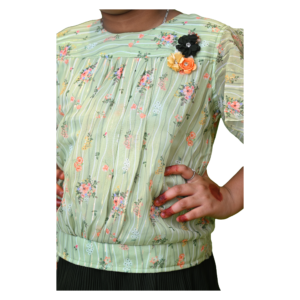 Girls Floral Print Top and Black Pleated Skirt Set