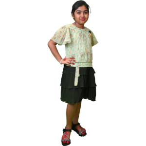 Girls Floral Print Top and Black Pleated Skirt Set