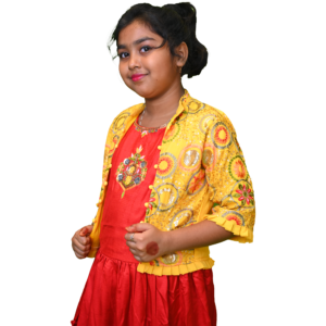 Girls Elegant Long Satin Gown with Contrast Jacket