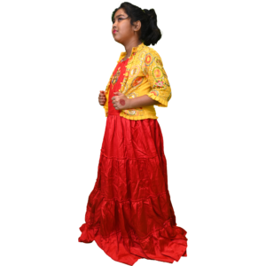 Girls Elegant Long Satin Gown with Contrast Jacket