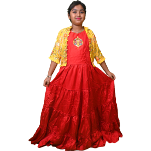 Girls Elegant Long Satin Gown with Contrast Jacket