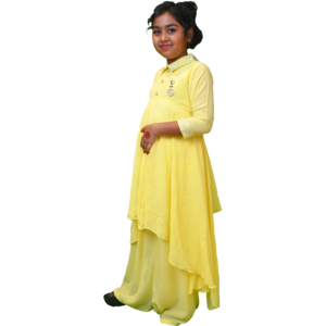 Girls Two-Piece Party Wear Oval Top and Parallel Bottom Set