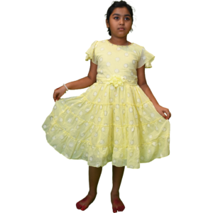 Girls Fancy Cotton Casual Frock with Full Body Chikankari Work