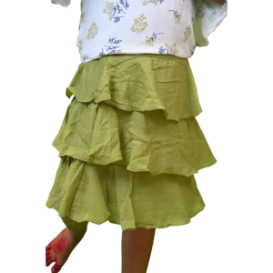 Girls Cold Shoulder Printed Top and Solid Colour Skirt Set