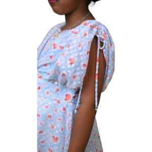 Girls Party Wear Frock in Floral Lycra Chiffon with Waist Ribbon