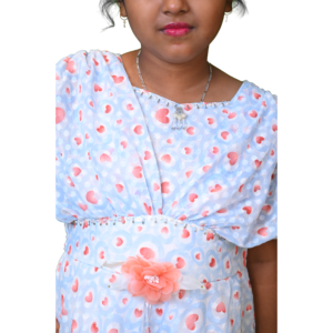 Girls Party Wear Frock in Floral Lycra Chiffon with Waist Ribbon