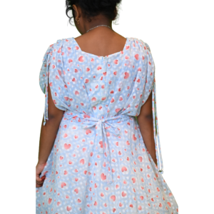 Girls Party Wear Frock in Floral Lycra Chiffon with Waist Ribbon